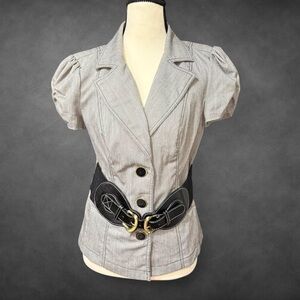Gray Short Sleeve Blazer with Black Belt